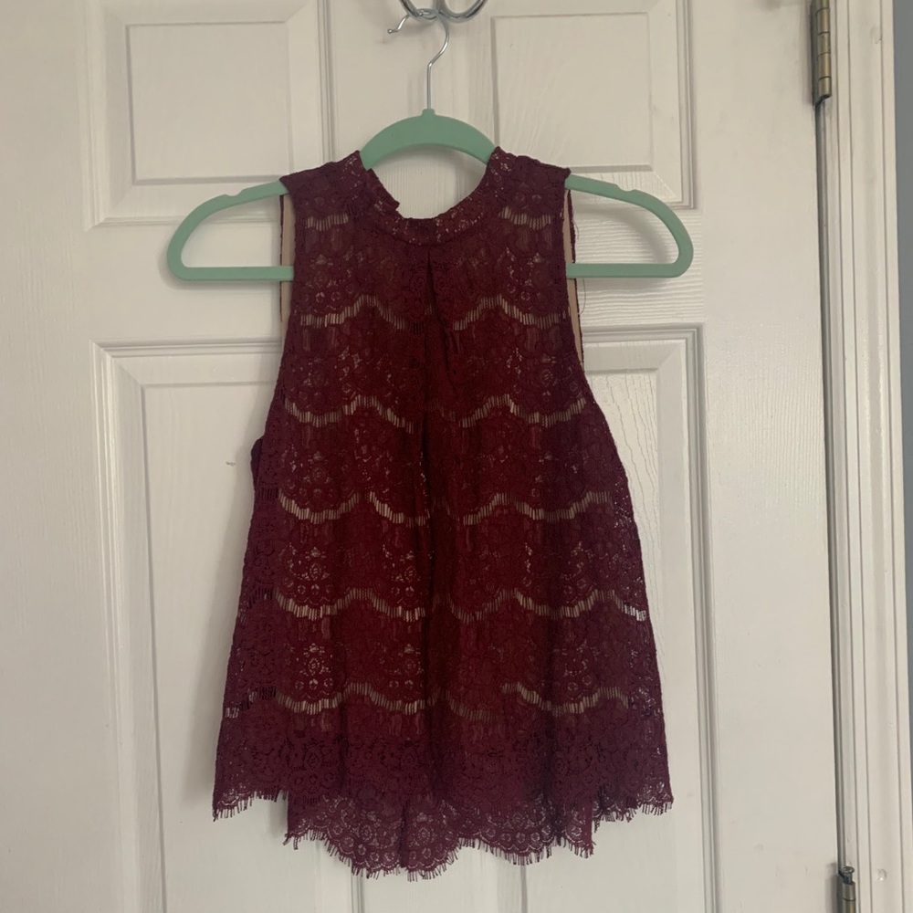 Burgundy lace high neck top